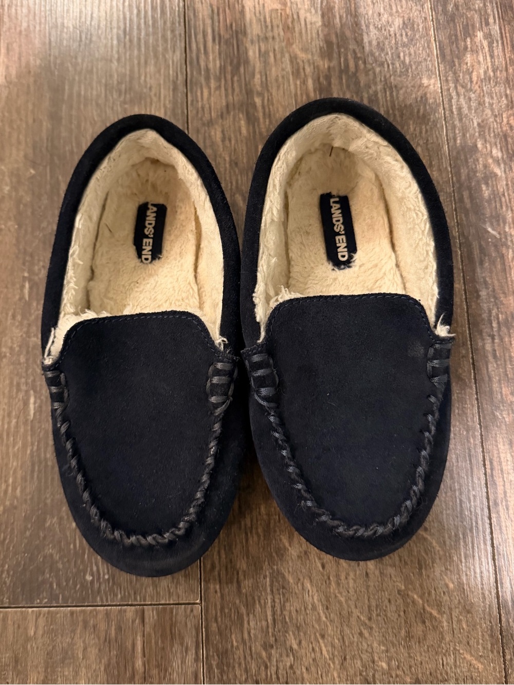Lands' End Black Kids' Suede Moccasin Slippers